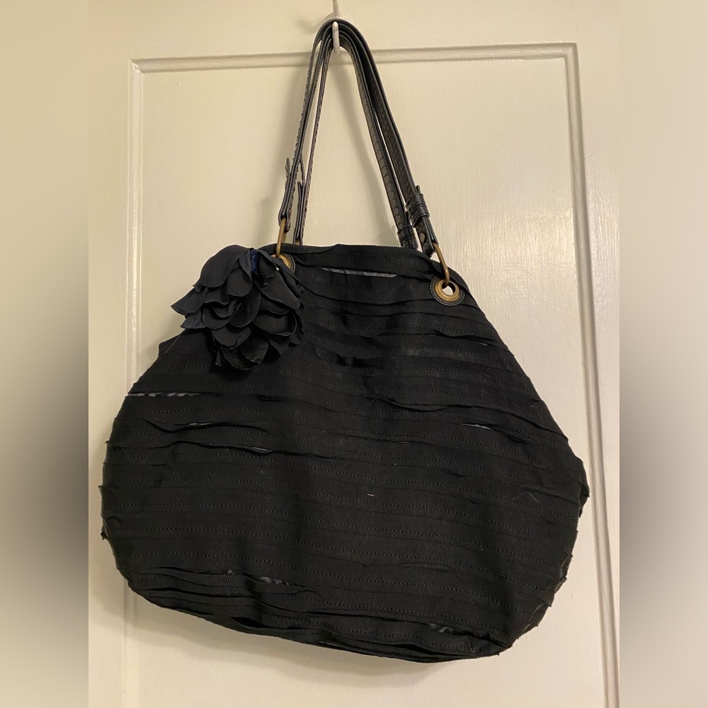 Black Lanvin Grosgrain Flower Tote